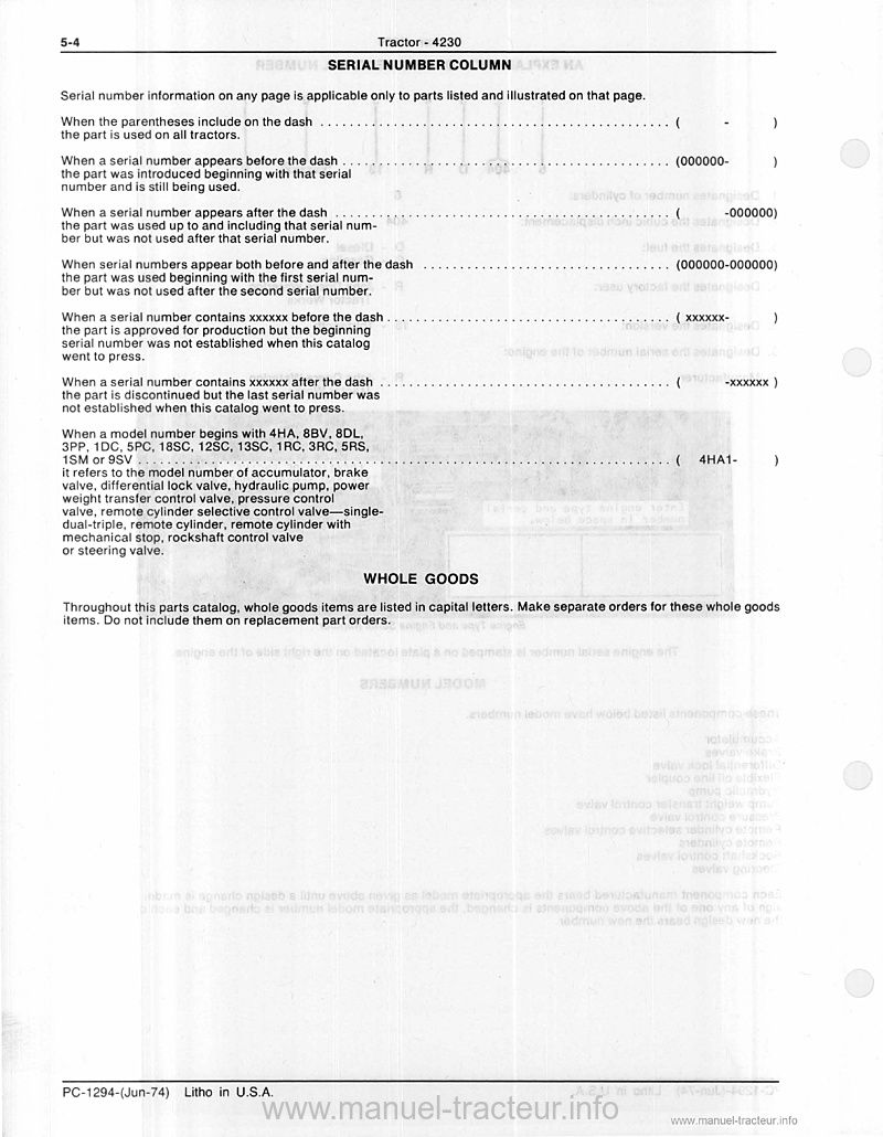 Cinquième page du Parts catalog JOHN DEERE 4230