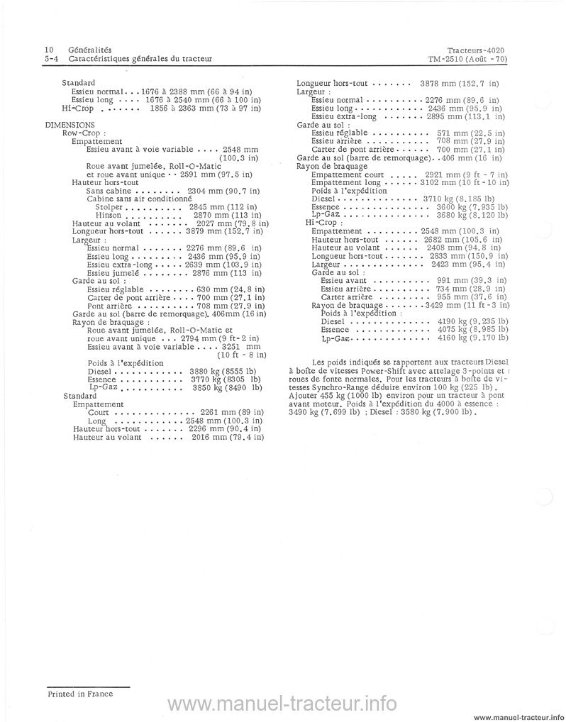 Cinquième page du Manuel atelier JOHN DEERE 4020