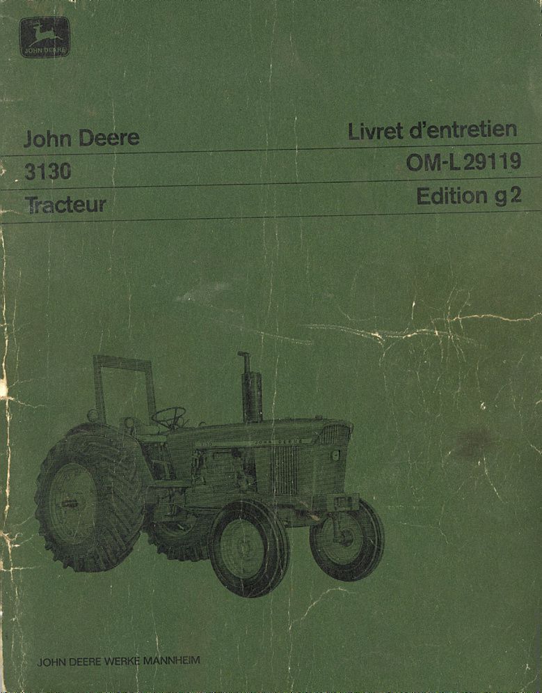 Première page du Livret entretien JOHN DEERE 3130