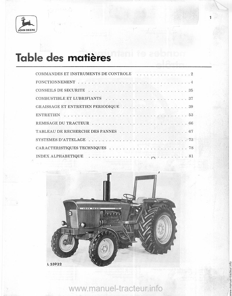 Troisième page du Livret entretien JOHN DEERE 3130