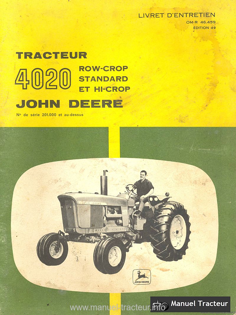 Première page du Livret entretien JOHN DEERE 4020