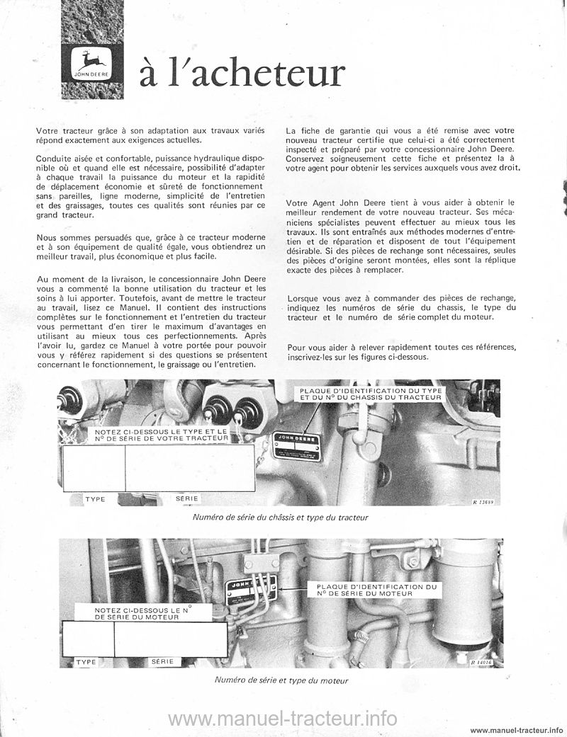 Deuxième page du Livret entretien JOHN DEERE 4020