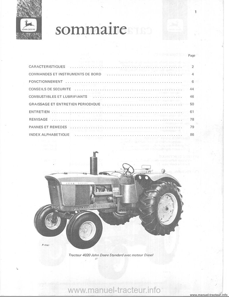 Troisième page du Livret entretien JOHN DEERE 4020