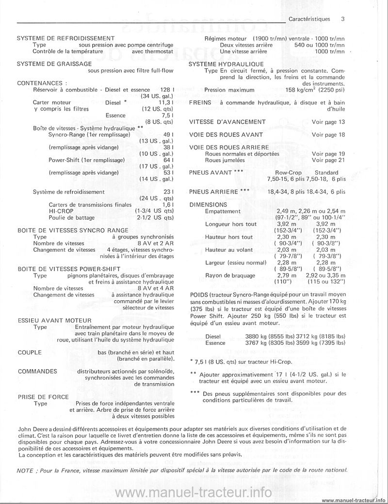 Sixième page du Livret entretien JOHN DEERE 4020