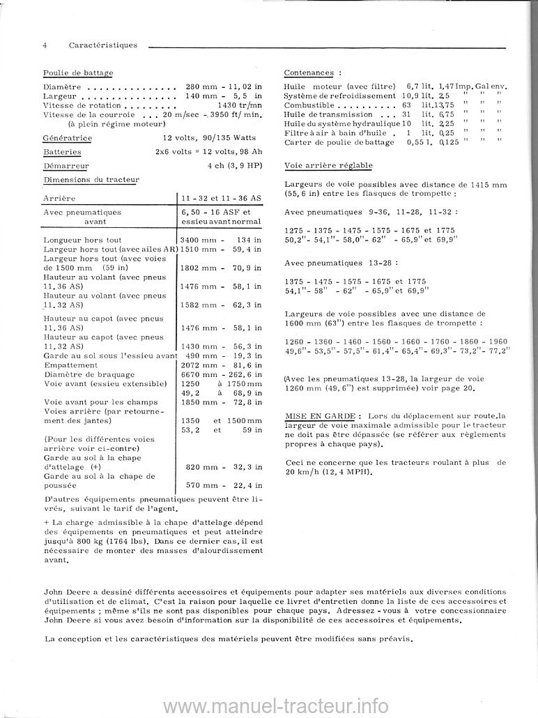 Sixième page du Livret entretien JOHN DEERE 510 