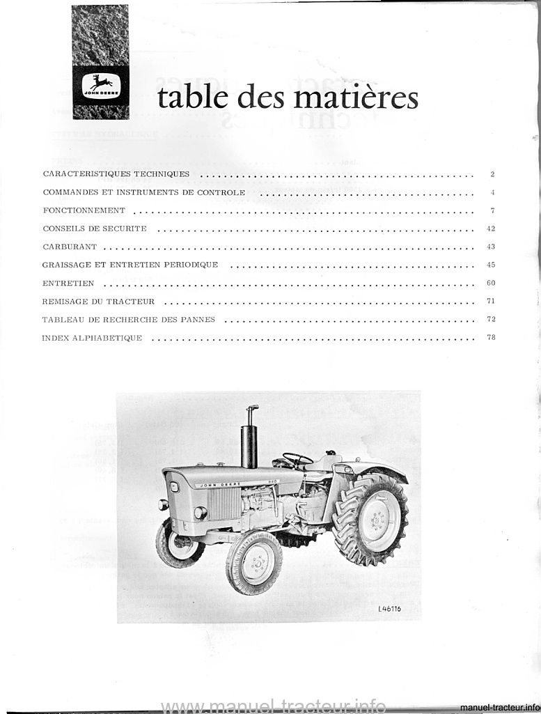 Troisième page du Livret entretien JOHN DEERE 820