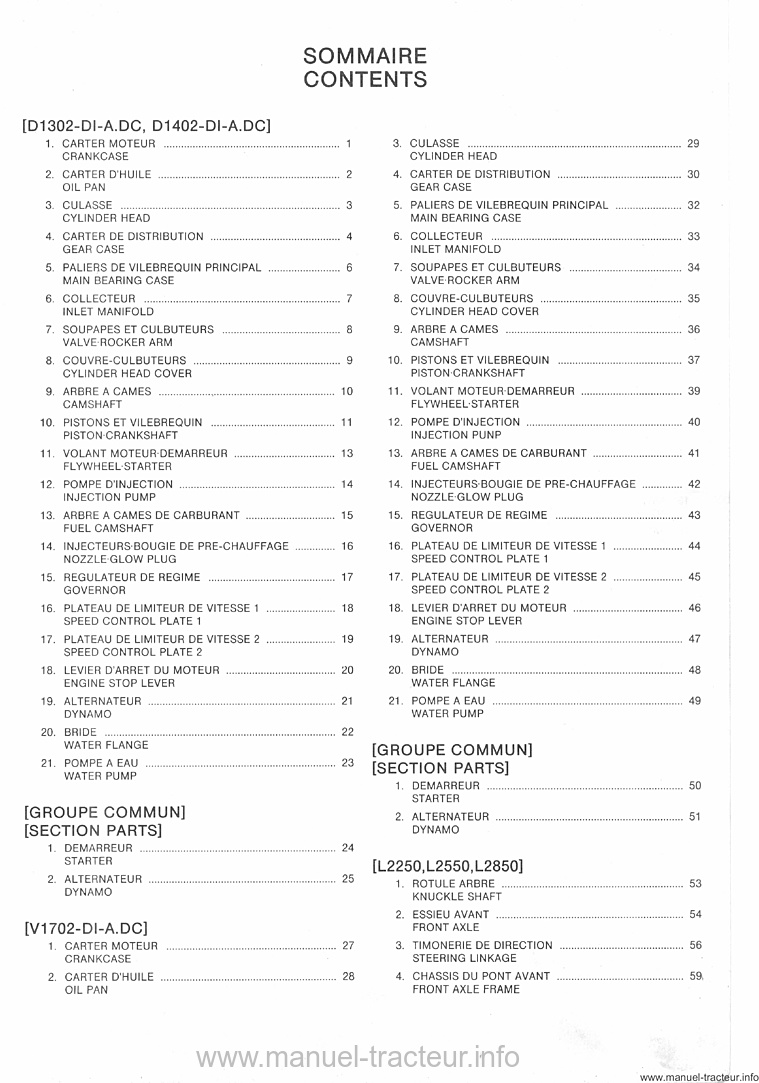 Troisième page du Catalogue pièces détachées KUBOTA L 2250 2550 2850