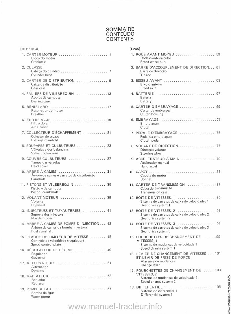 Sixième page du Catalogue de pièces de rechange Kubota L 245 et L245DT 