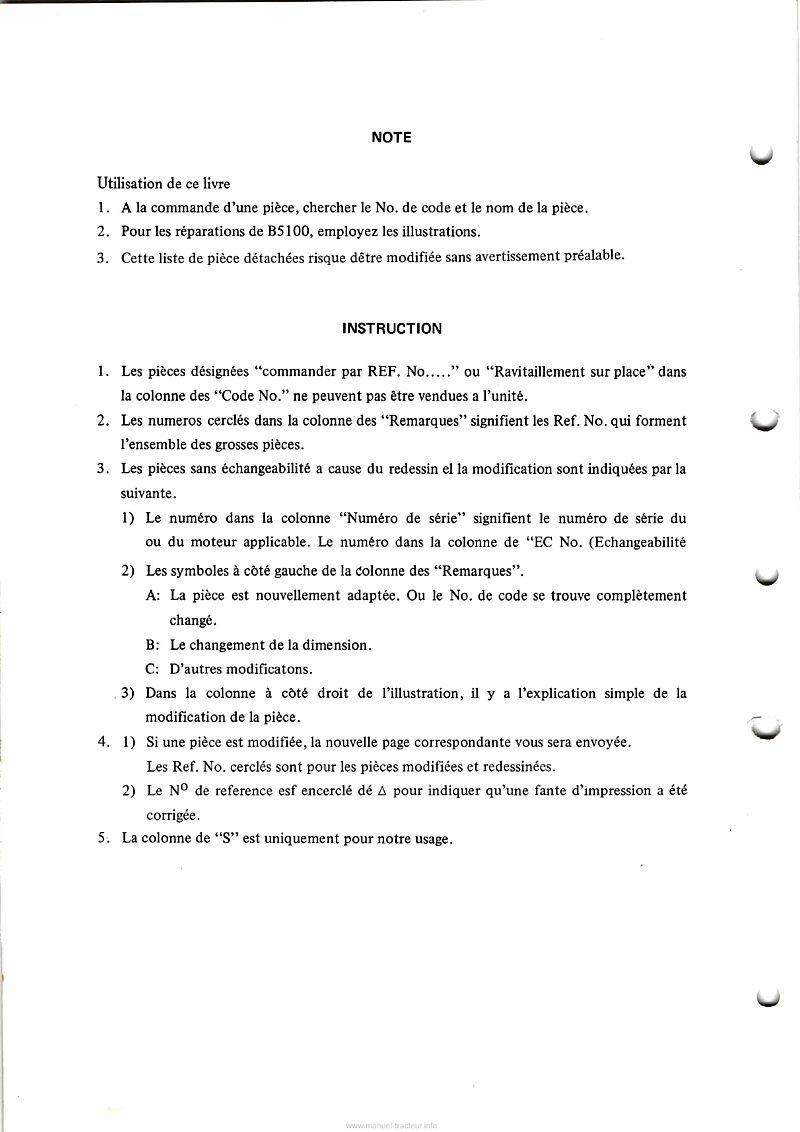 Deuxième page du Liste des pièces de rechange tracteur Kubota B5100 (E-P,E-PT)