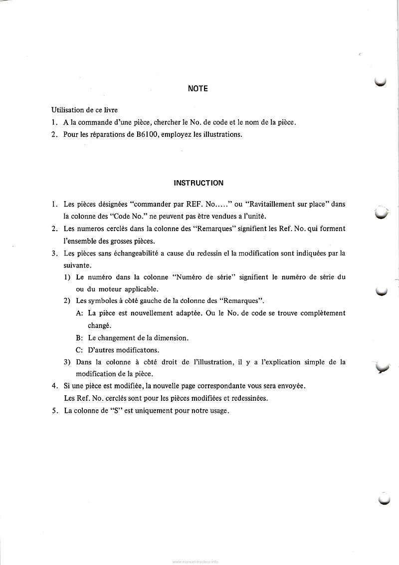 Deuxième page du Catalogue de la liste des pièces de rechange tracteurs Kubota B6100 D-P B6100 E-P 