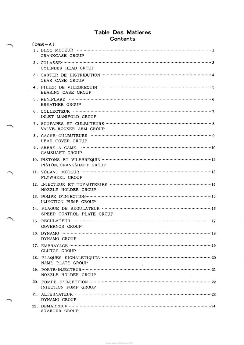 Troisième page du Catalogue de la liste des pièces de rechange tracteurs Kubota B6100 D-P B6100 E-P 