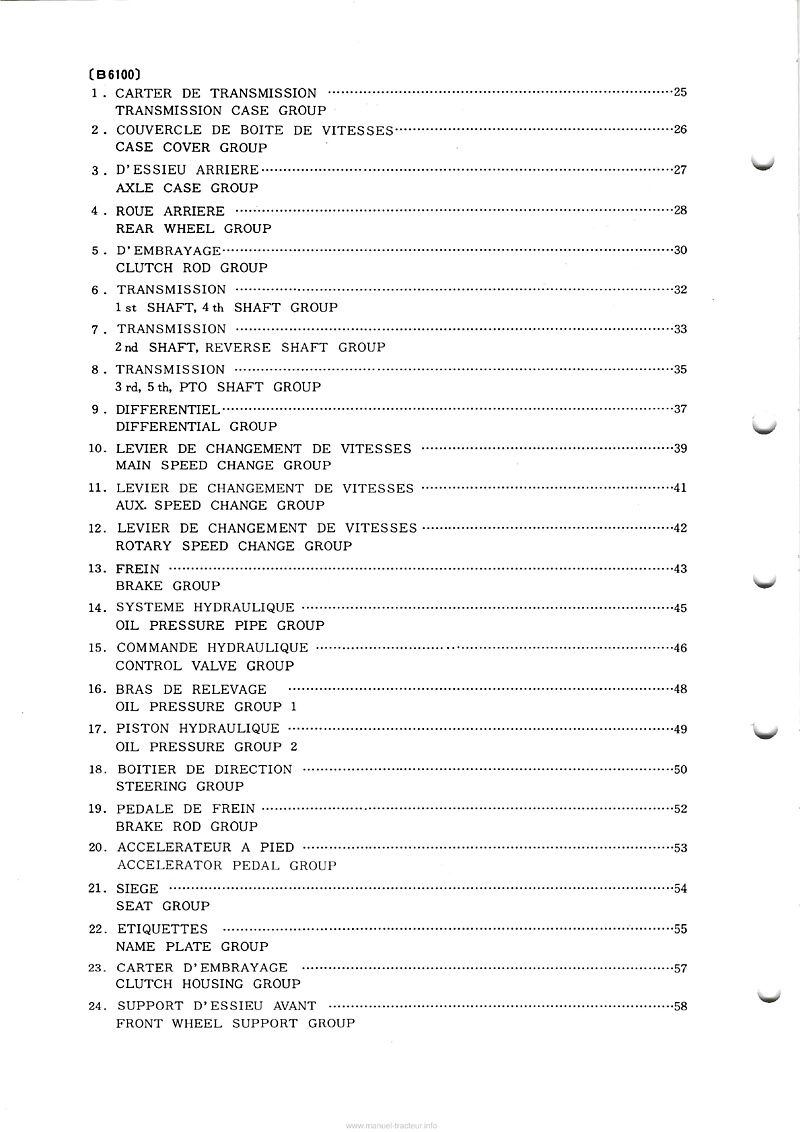 Quatrième page du Catalogue de la liste des pièces de rechange tracteurs Kubota B6100 D-P B6100 E-P 