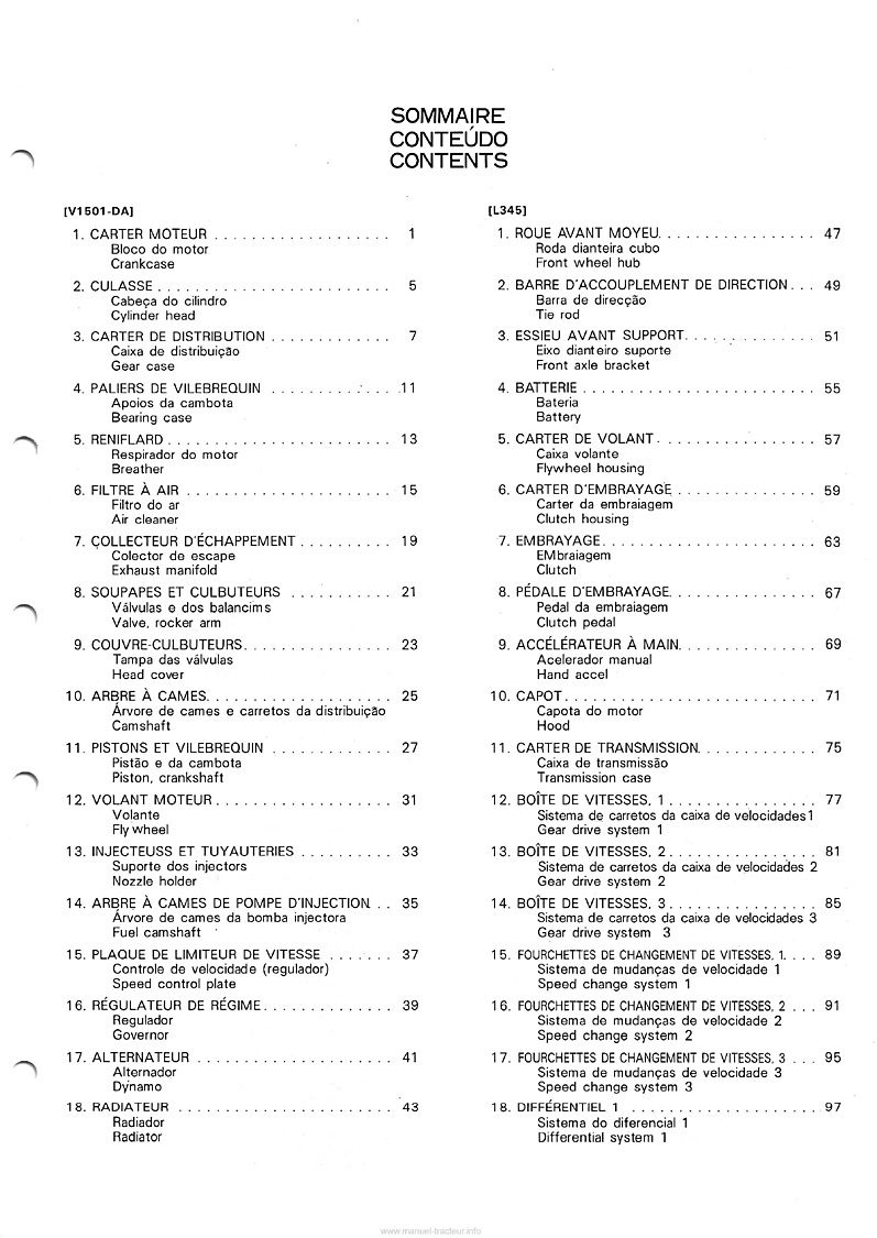 Troisième page du Liste des pièces de rechange tracteurs Kubota L345 L345DT