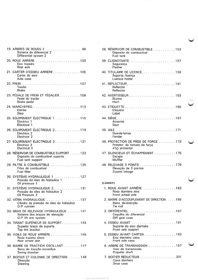 Quatrième page du Liste des pièces de rechange tracteurs Kubota L345 L345DT