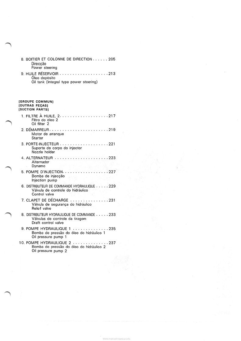 Cinquième page du Liste des pièces de rechange tracteurs Kubota L345 L345DT