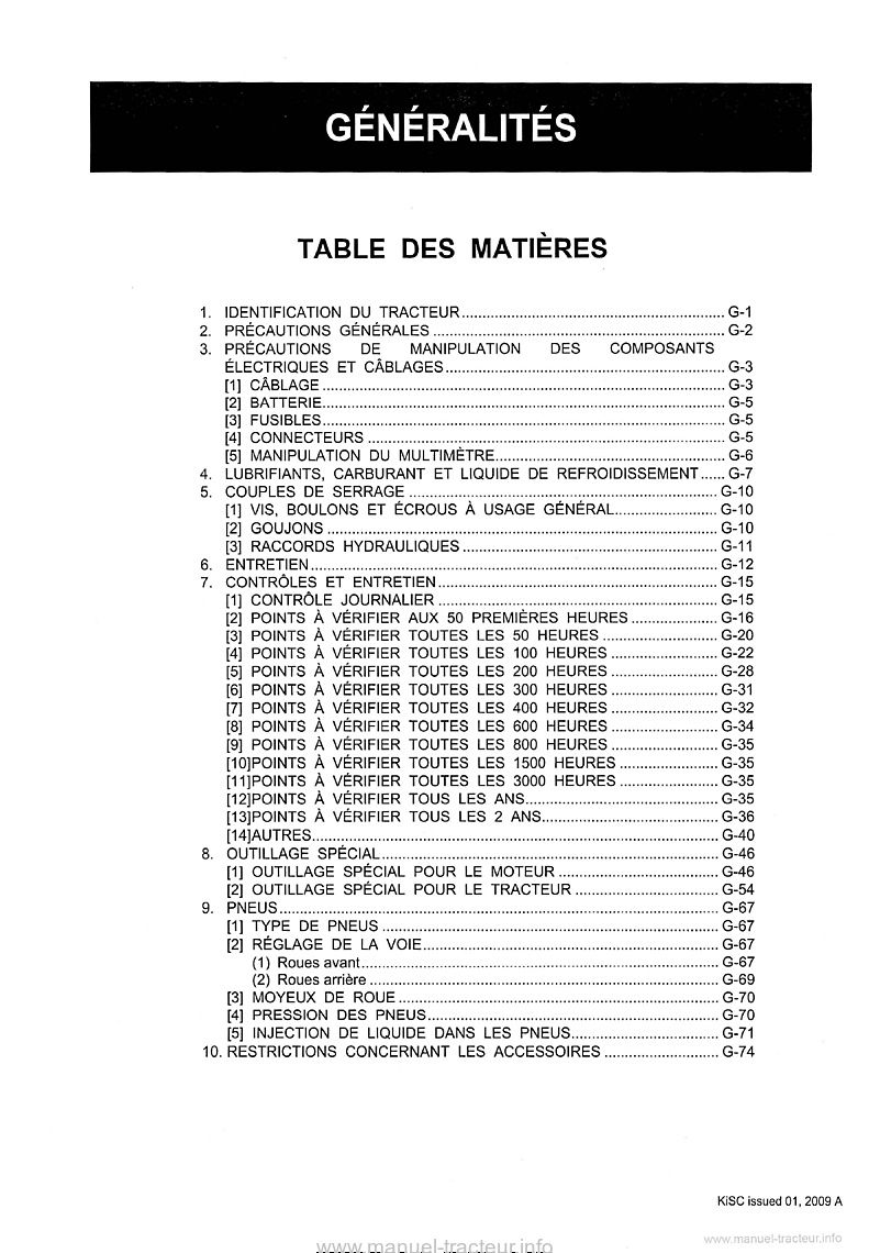 Sixième page du Manuel atelier tracteur Kubota M128X 