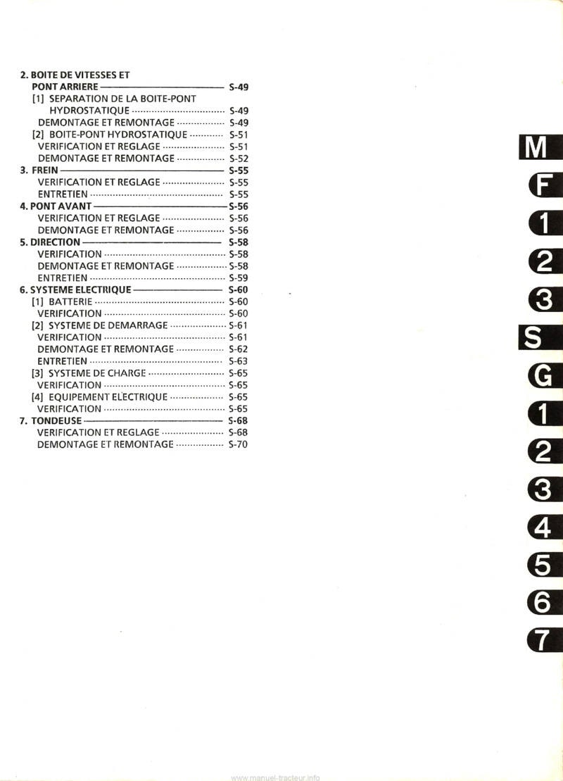 Troisième page du Manuel atelier Kubota T1600H