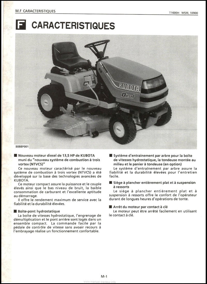 Sixième page du Manuel atelier Kubota T1600H