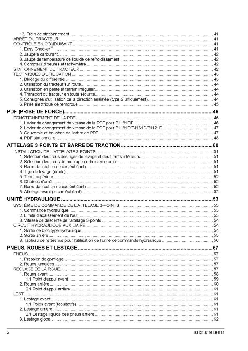 Page 2 du manuel d'atelier - Manuel utilisateur tracteurs Kubota B1121 B1161 B1181