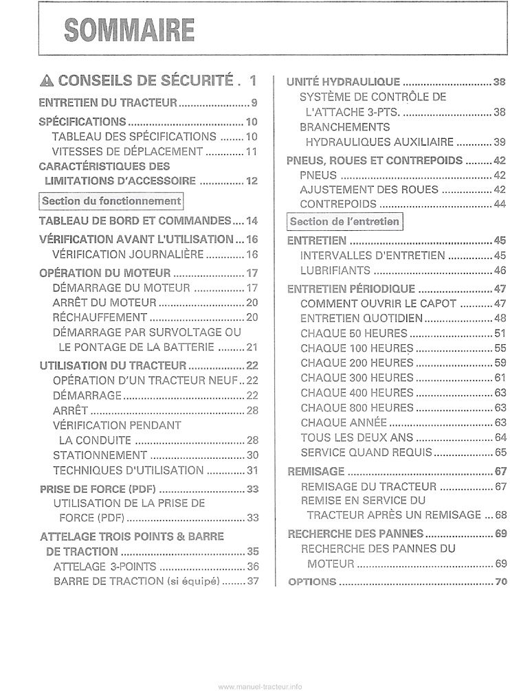 Troisième page du Manuel utilisateur Kubota B1410 B1610