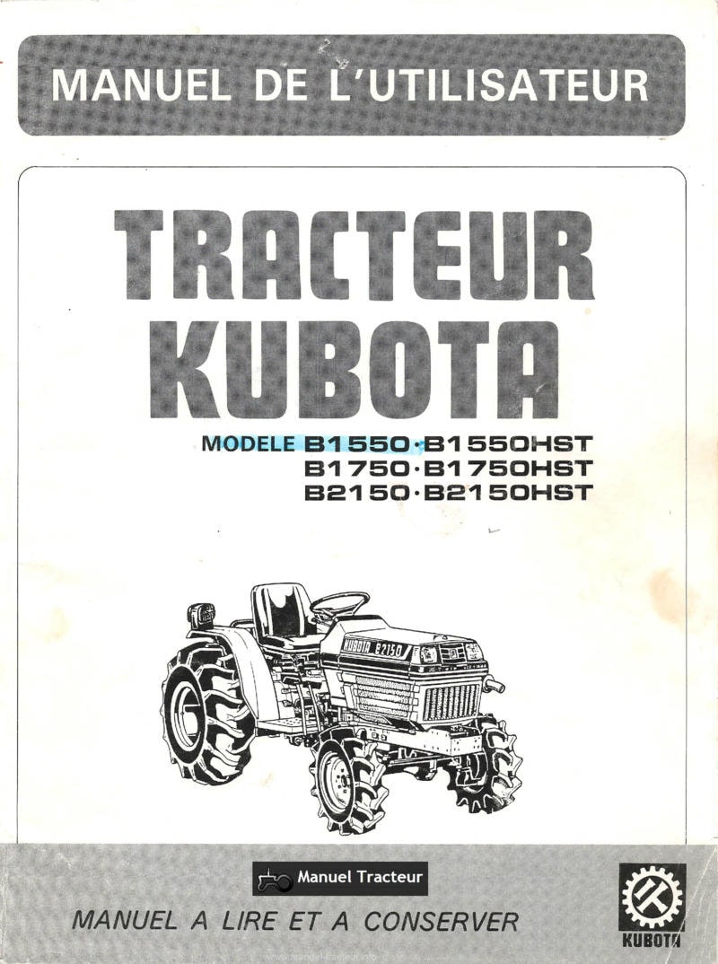 Première page de la revue technique - Manuel utilisateur tracteurs Kubota B1550 B1750 B2150 HST