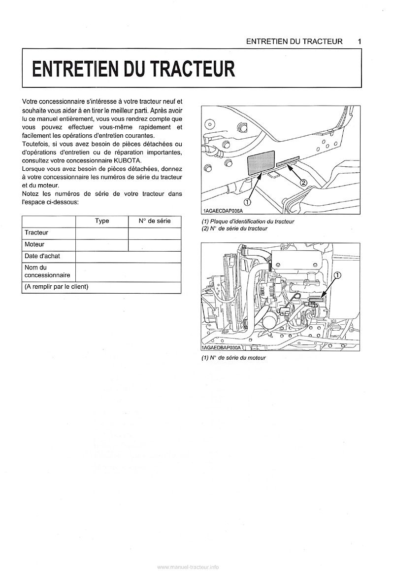 Sixième page du Manuel utilisateur tracteur Kubota B2420