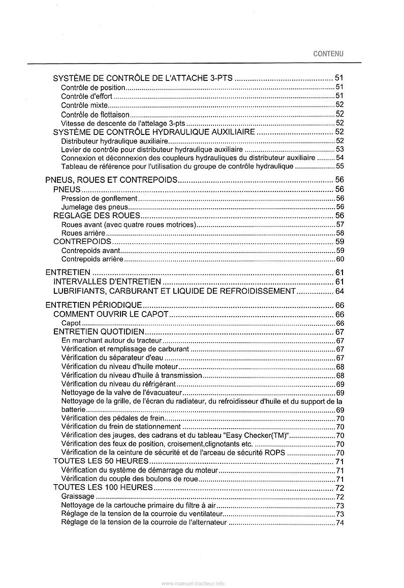 Quatrième page du Manuel utilisateur tracteurs Kubota M6040 M7040