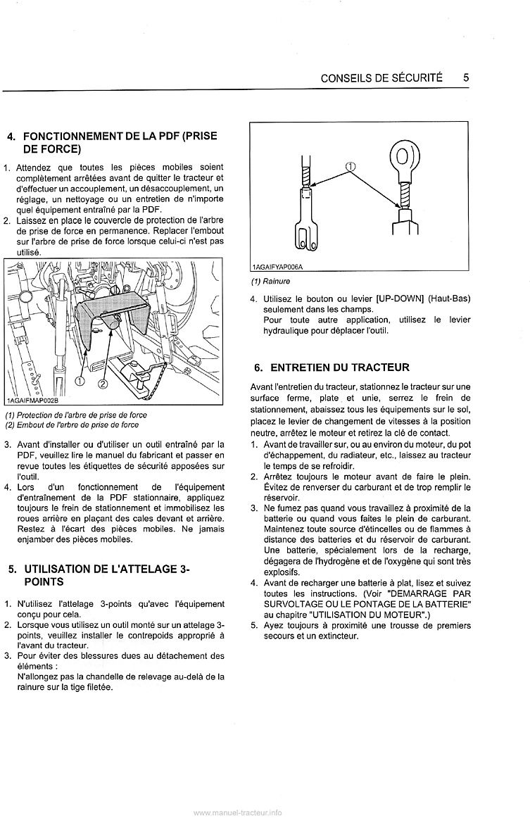 Huitième page du Manuel utilisateur tracteurs Kubota M6040 M7040