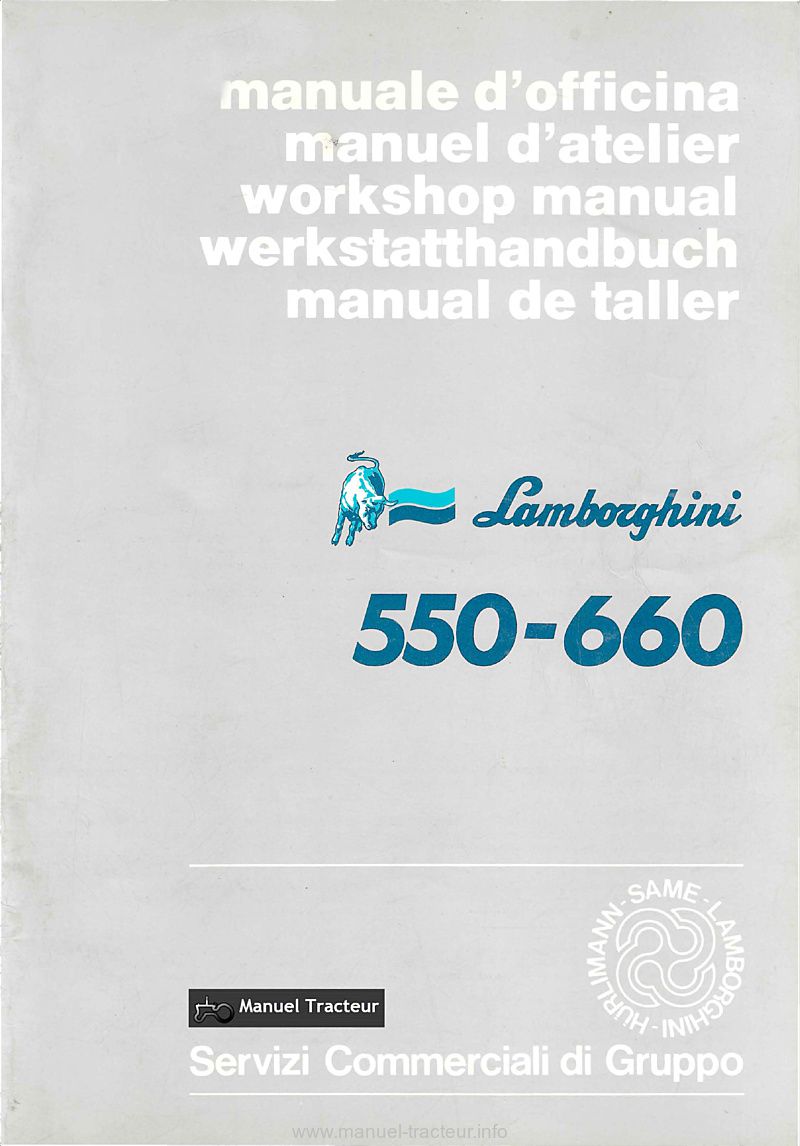 Première page du Manuel d'atelier tracteurs Lamborghini 550 650