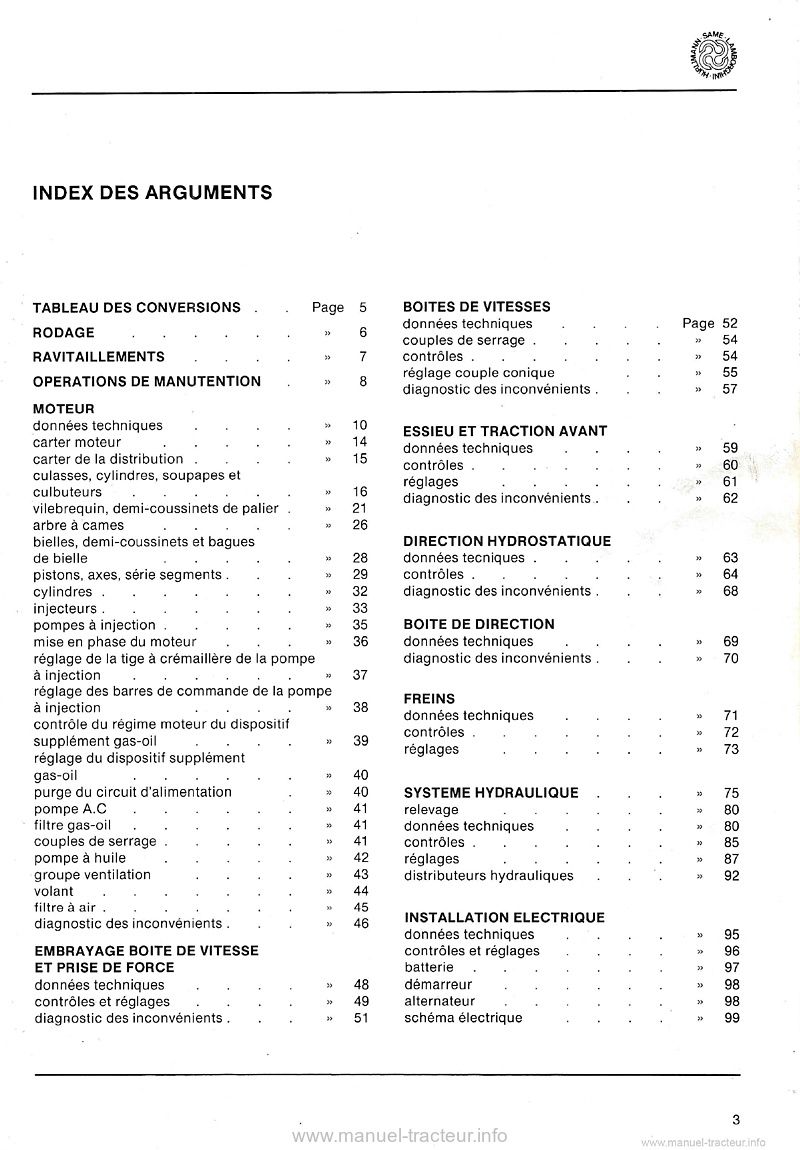 Deuxième page du Manuel d'atelier tracteurs Lamborghini 550 650
