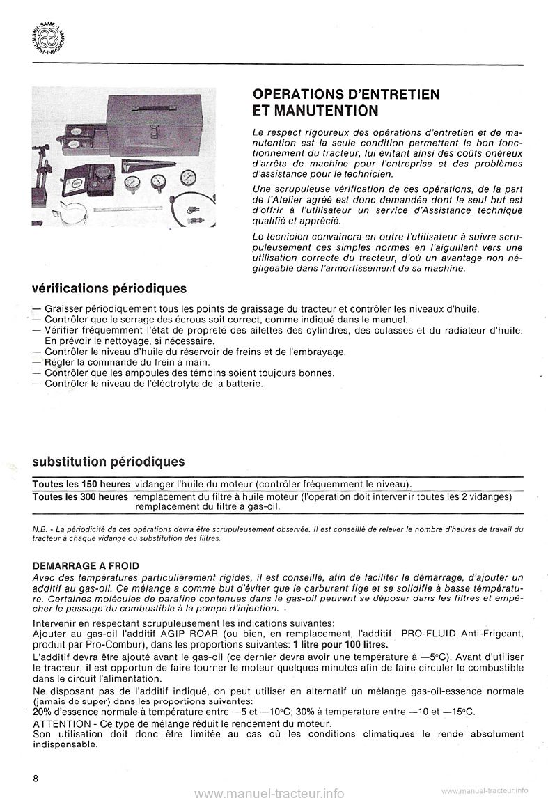 Sixième page du Manuel d'atelier tracteurs Lamborghini 550 650