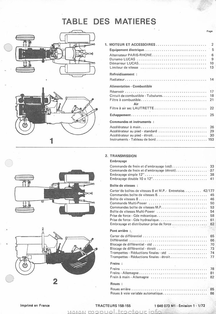 Troisième page du Catalogue pièces détachées MASSEY FERGUSON MF 155 158