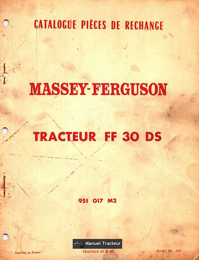 Première page du Catalogue pièces MASSEY FERGUSON FF 30 DS
