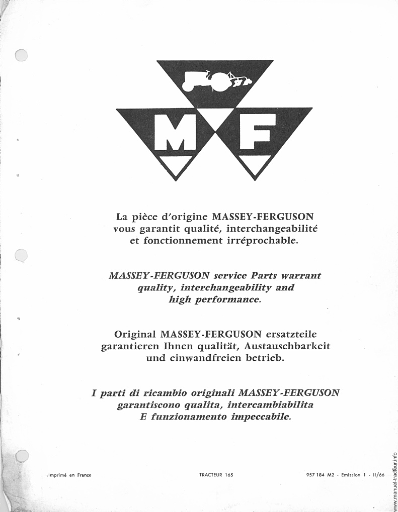 Deuxième page du Catalogue pièces détachées MASSEY FERGUSON MF 165