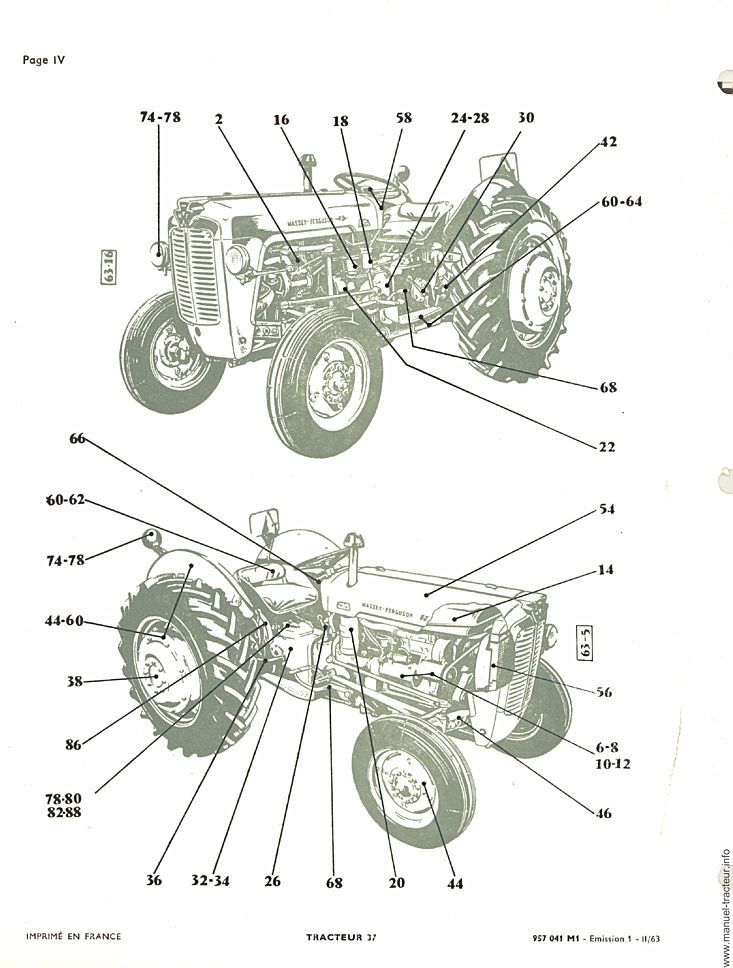 Cinquième page du Catalogue pièces rechange le MASSEY FERGUSON MF 37