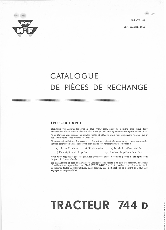 Troisième page du Catalogue pièces MASSEY FERGUSON MF 744 D