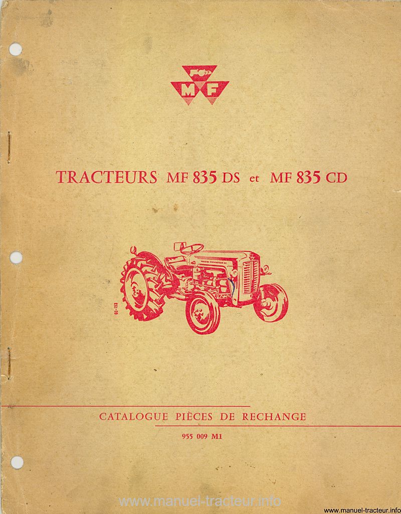 Première page du Catalogue pièces rechange MASSEY FERGUSON MF 835 DS CD