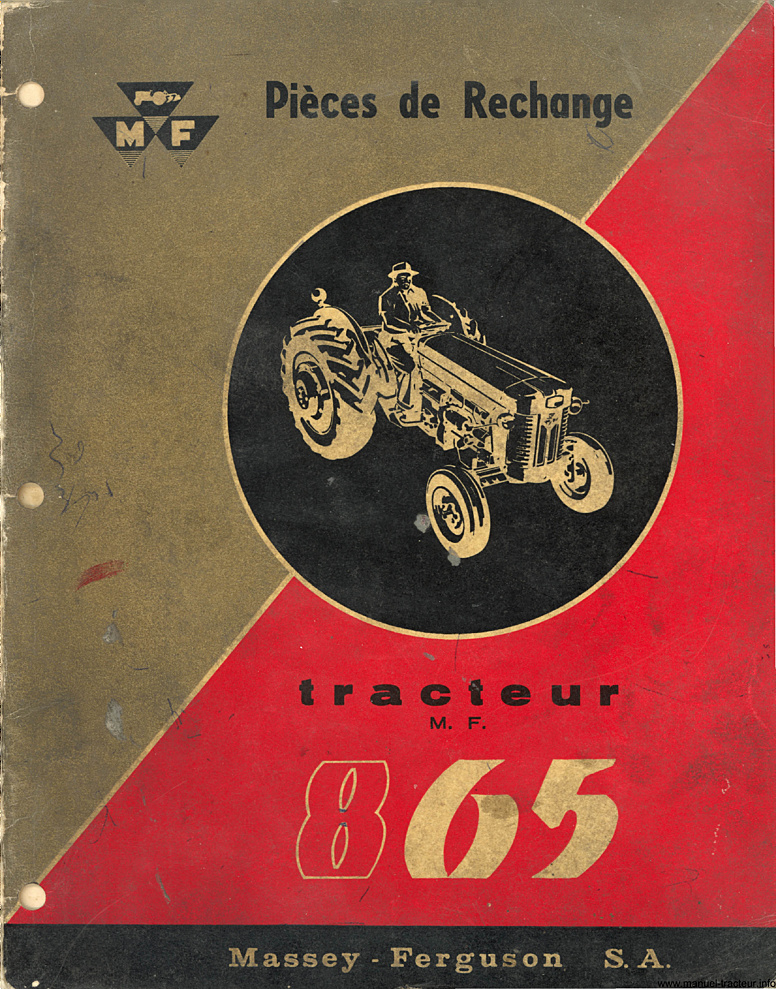 Première page du Catalogue pièces rechange MASSEY FERGUSON MF 865