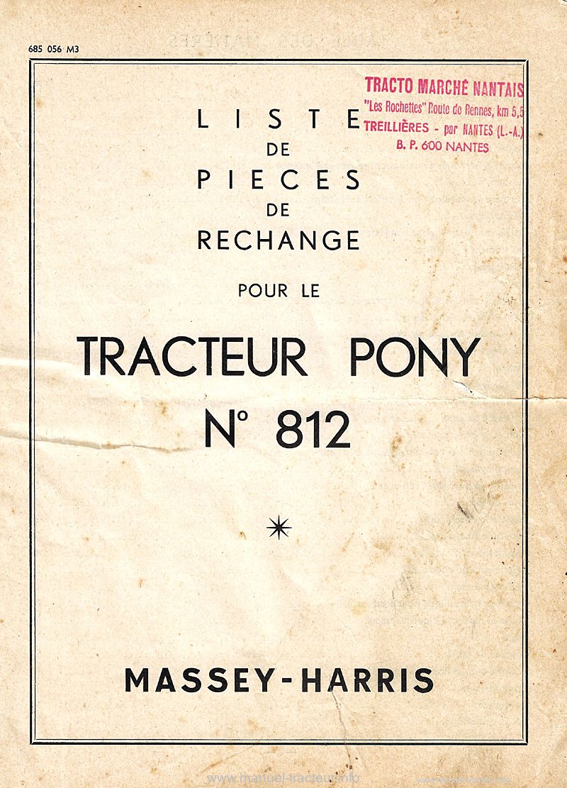 Première page du Catalogue pièces PONY 812 