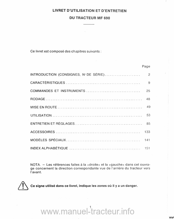 Troisième page du Livret entretien MASSEY FERGUSON MF 690