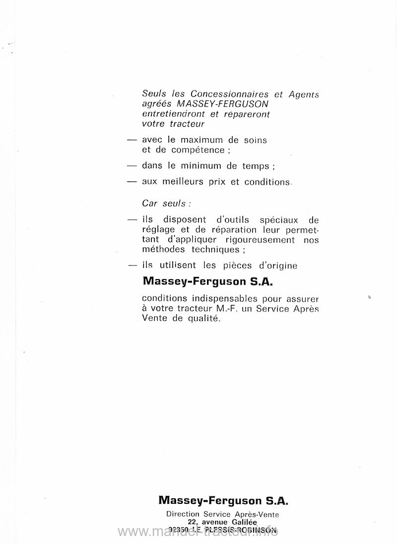 Deuxième page du Livret entretien MF 185 165