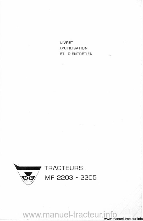 Troisième page du Livret entretien MASSEY FERGUSON MF 2203 2205