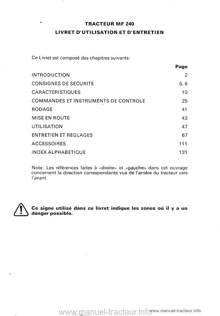 Troisième page du Livret entretien MF 240