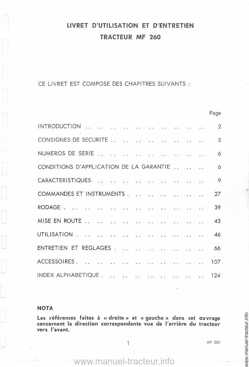 Troisième page du Livret entretien MASSEY FERGUSON MF 260