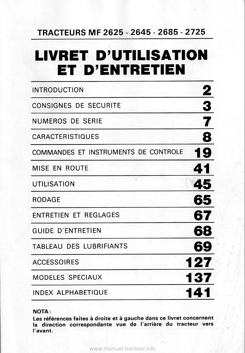 Troisième page du Livret entretien MF 2625 2645 2685 2725