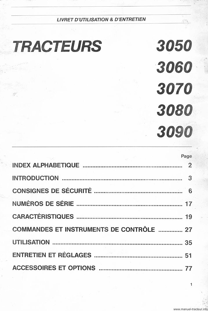 Deuxième page du Livret entretien MF 3050 3060 3070 3080 3090