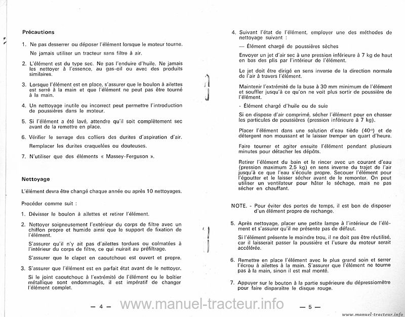 Quatrième page du Livret entretien MF 1100