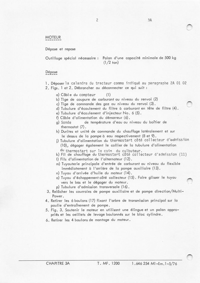Cinquième page du Manuel atelier tracteur Massey Ferguson MF 1200