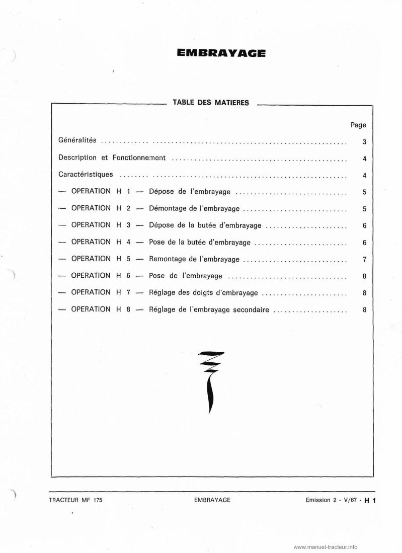 Cinquième page du Manuel atelier Massey Ferguson 175