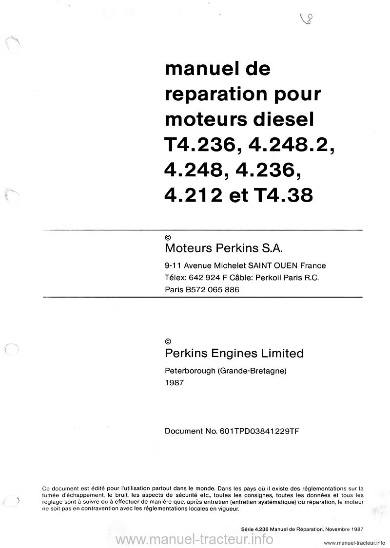 Deuxième page du Manuel réparation moteur Perkins